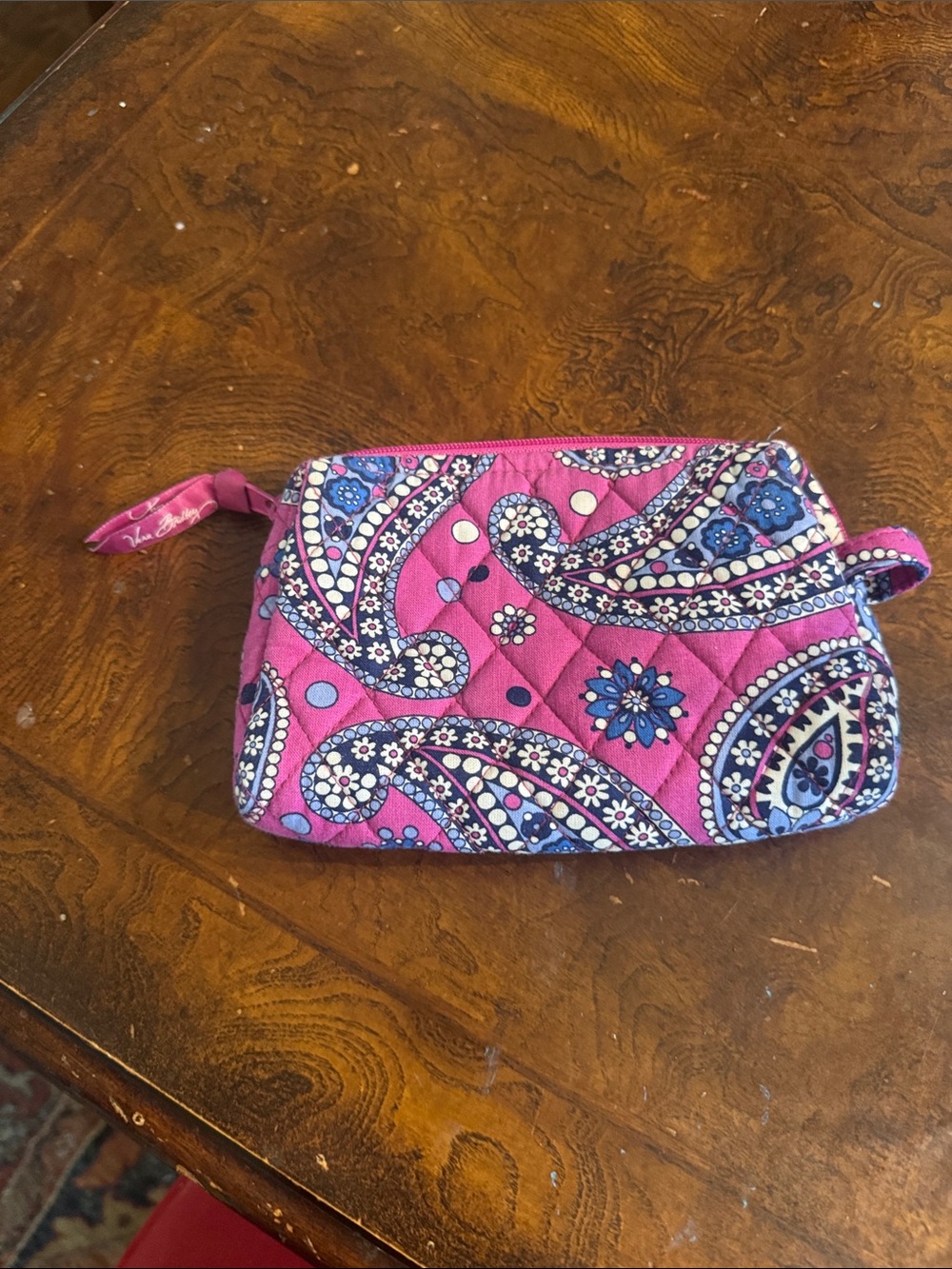 Vera Bradley Hot Pink Paisley Quilted Cosmetic Bag with Blue Accents
